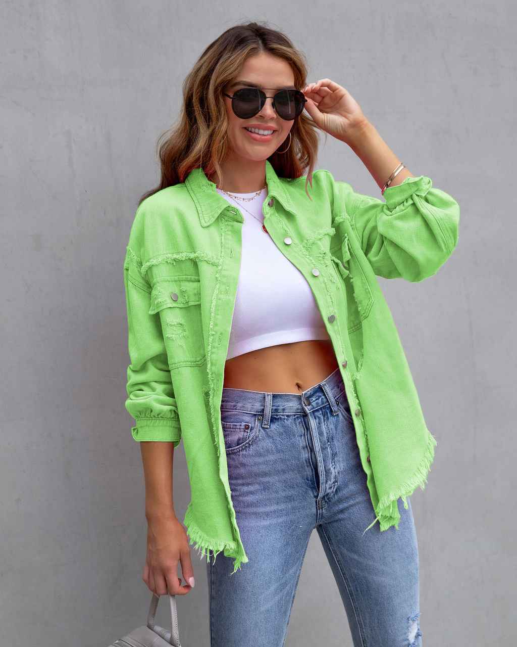 Fashion Ripped Shirt Jacket – Women’s Autumn & Spring Casual Top.