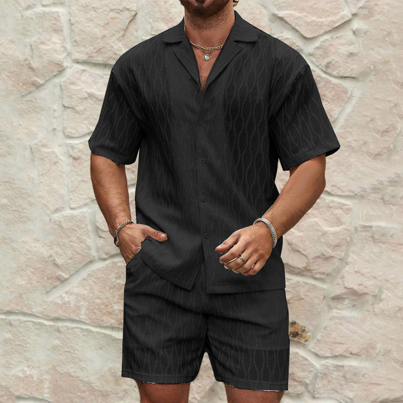 Men’s Summer Tracksuit – Casual Two-Piece Shirt & Shorts Set.