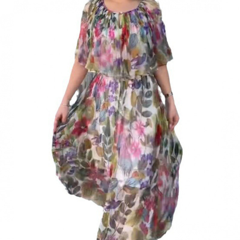 Women’s Vintage Floral Print Maxi Dress – Elegant Long Sleeve A-Line Boho Chic Evening Gown.
