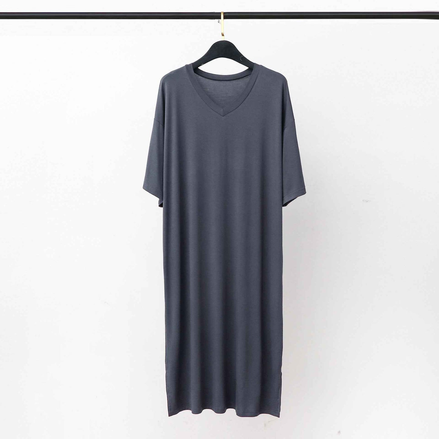 Men’s Modal V-Neck Nightgown – Soft Knee-Length Short-Sleeve Sleep Dress.