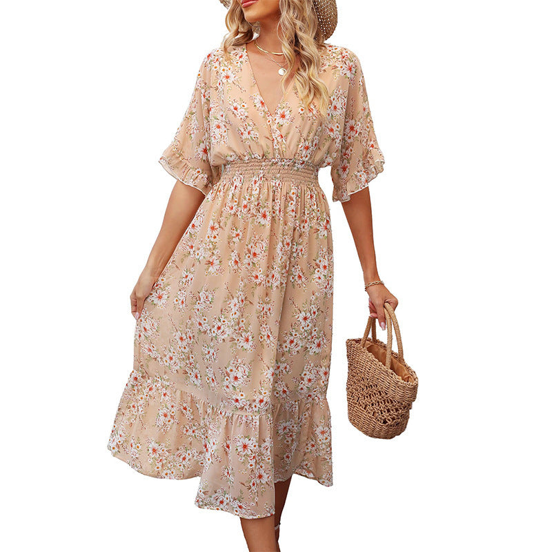 Women’s Floral Maxi Dress – Bohemian Style Summer Beach Vacation Outfit.