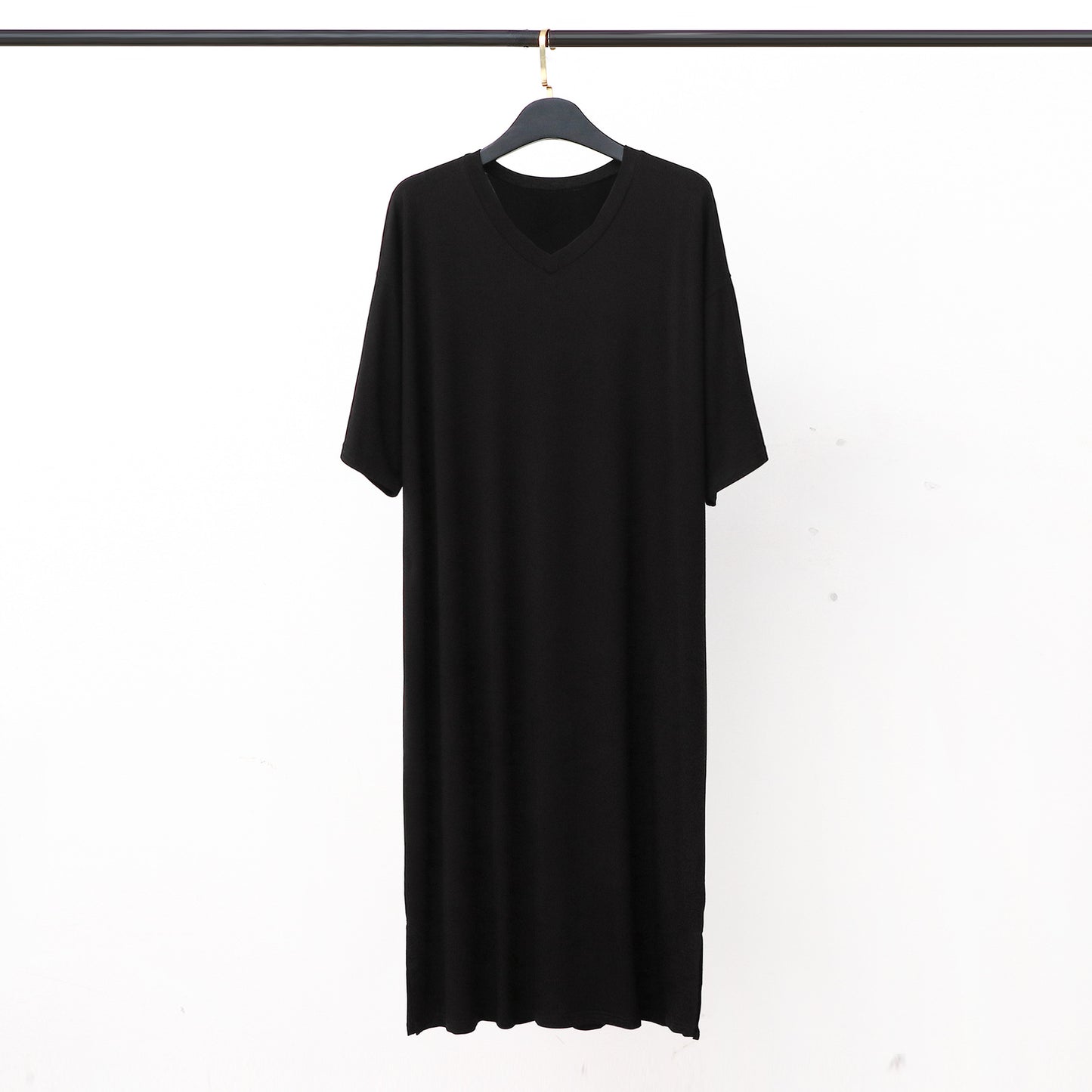 Men’s Modal V-Neck Nightgown – Soft Knee-Length Short-Sleeve Sleep Dress.