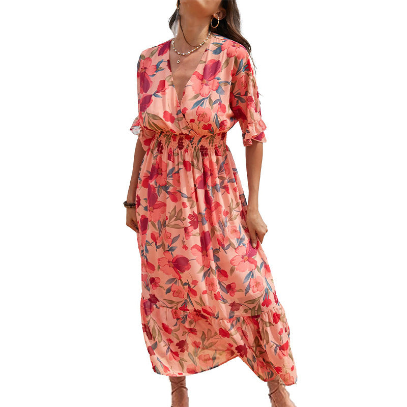 Women’s Floral Maxi Dress – Bohemian Style Summer Beach Vacation Outfit.
