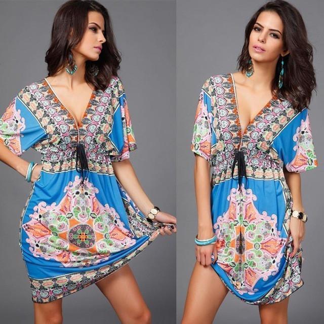 Boho Tribal Maxi Dress – Ethnic Print Summer, Festival & Beachwear for Women.