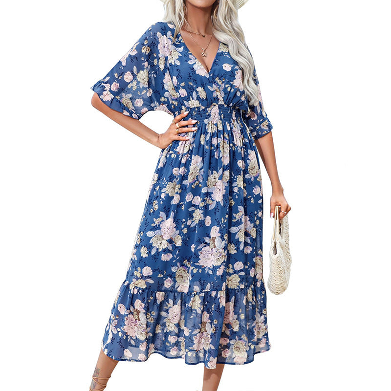 Women’s Floral Maxi Dress – Bohemian Style Summer Beach Vacation Outfit.