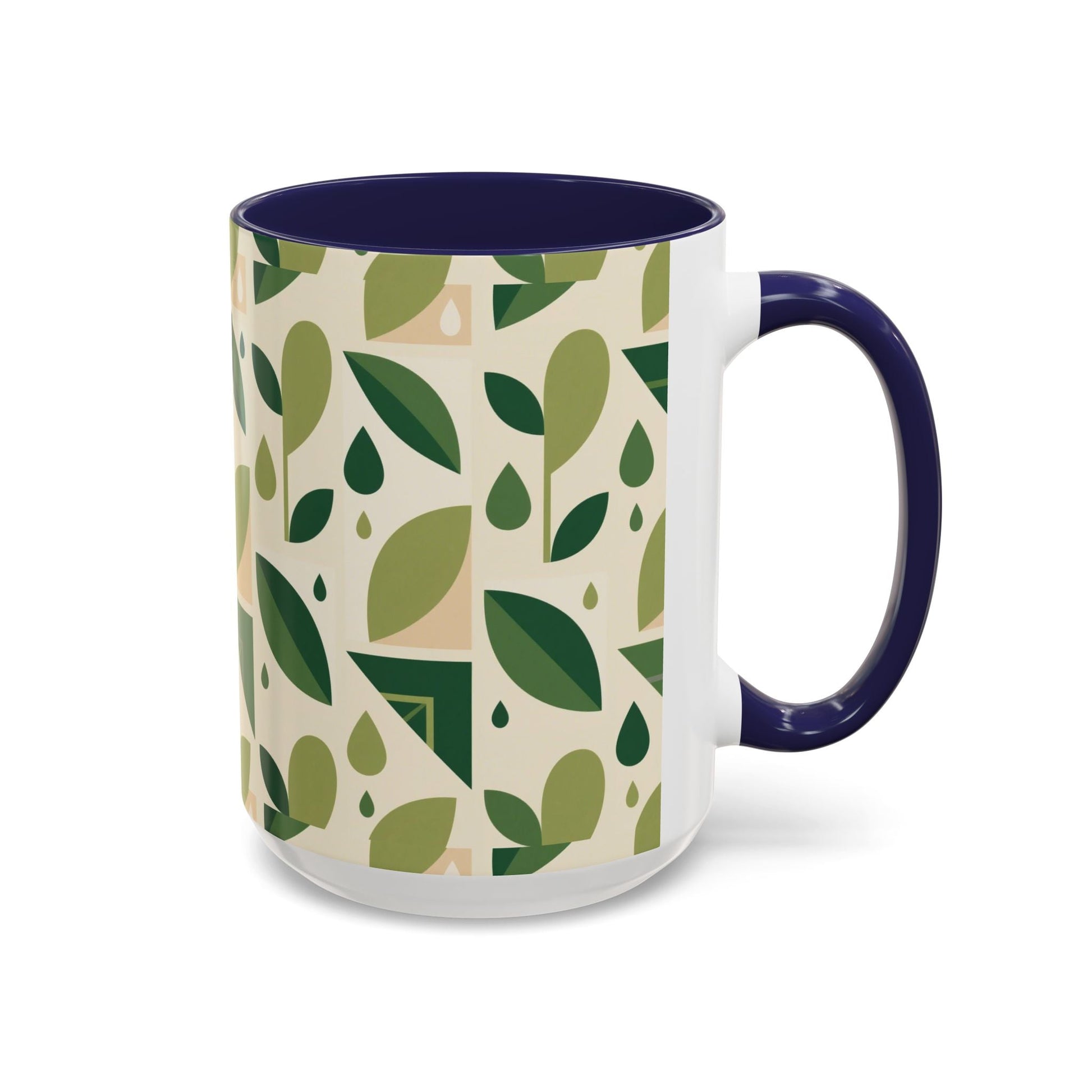 Mug - Abstract Green Leaf and Water Drop Pattern, Minimal Geometric Design Printify
