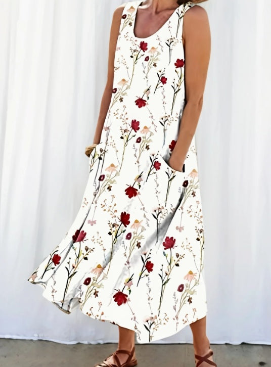 Women’s Lightweight Floral Maxi Tank Dress – Sleeveless Boho Summer Beach Outfit.
