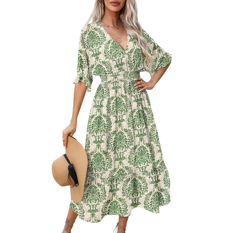 Women’s Floral Maxi Dress – Bohemian Style Summer Beach Vacation Outfit.