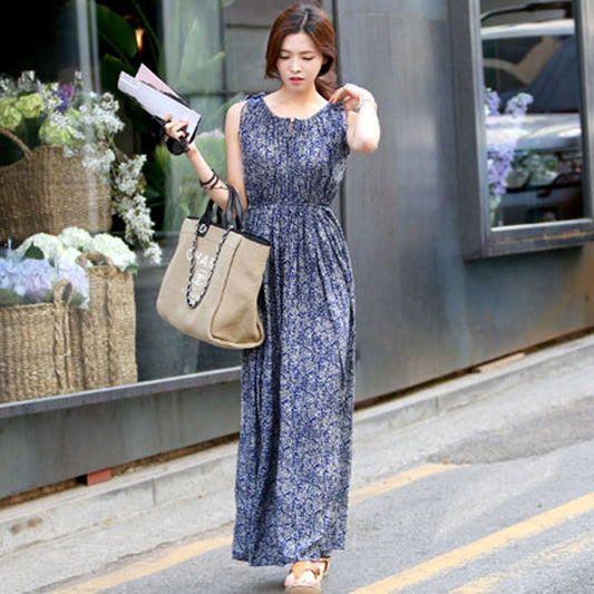 Sleeveless Floral Maxi Dress – Lightweight Boho Summer Beach Dress for Women.