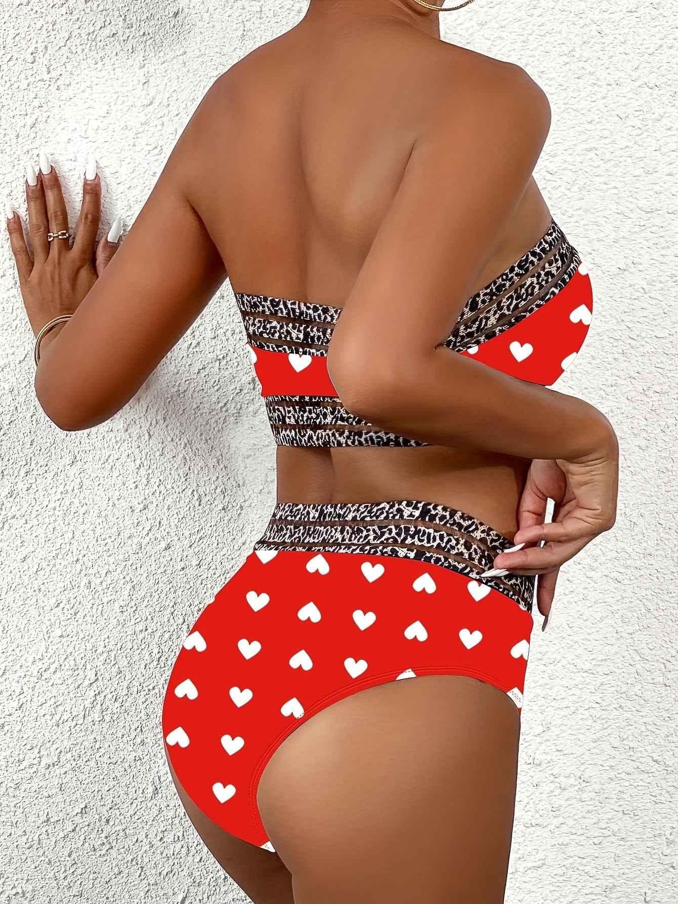 Sexy Bandeau Solid Color Love Bikini Bikini.