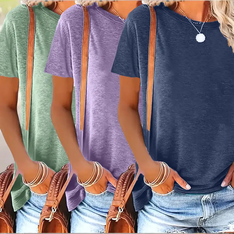 ☀️ 3-Pack Women’s Summer T-Shirts – Basic Casual Short Sleeve Loose Fit Tops 2025 Trend.