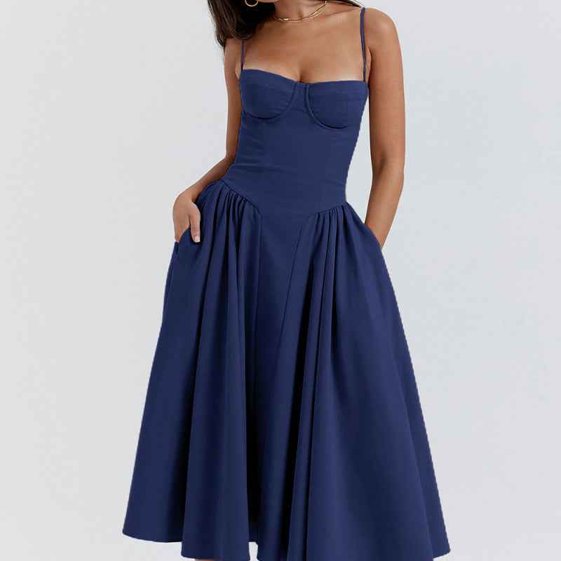 Dopamine Halter Dress – Vibrant Color Block Backless Summer Party Dress for Women.