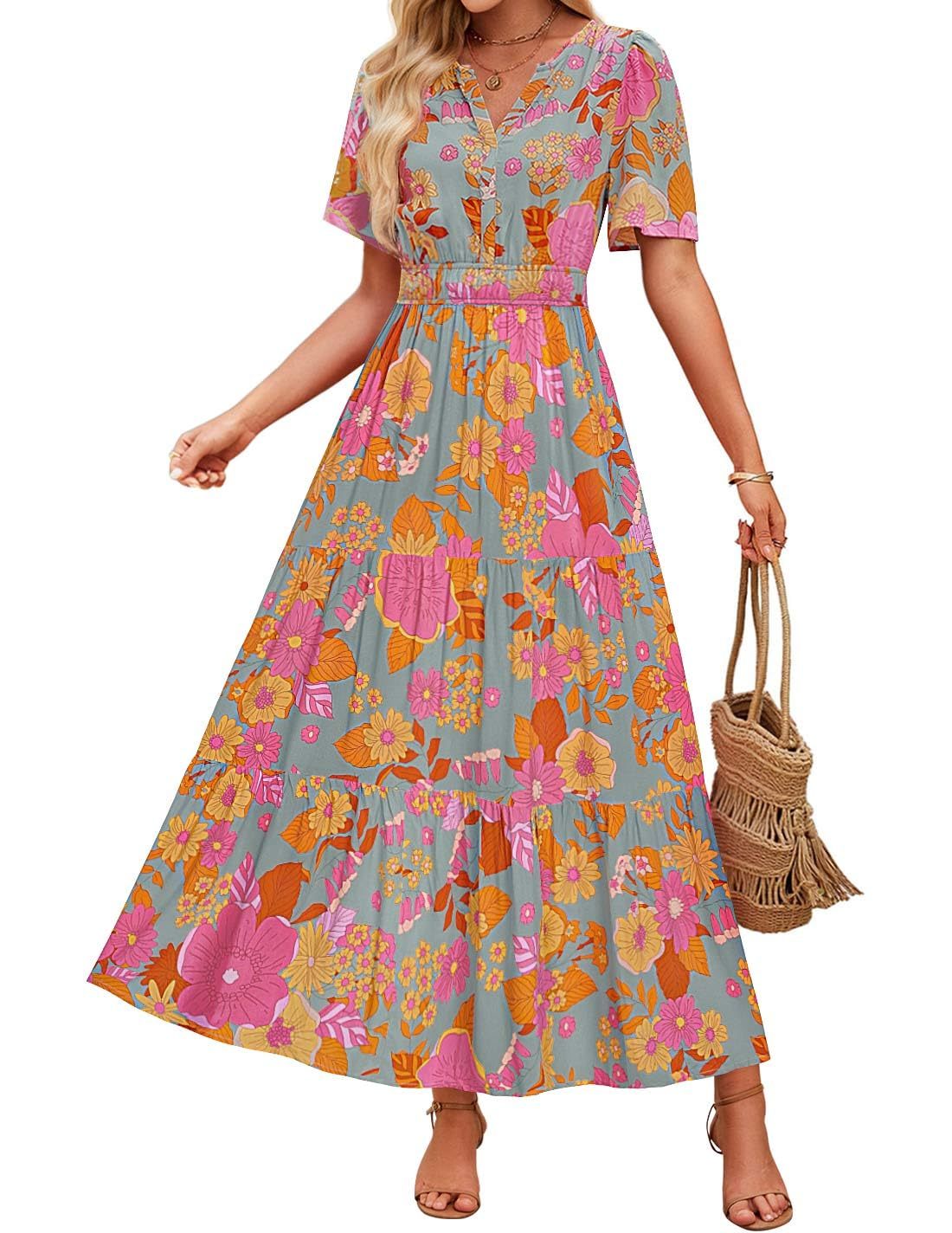 Summer Casual Floral Print Maxi Dress – Sleeveless Boho Beach Sundress for Women.