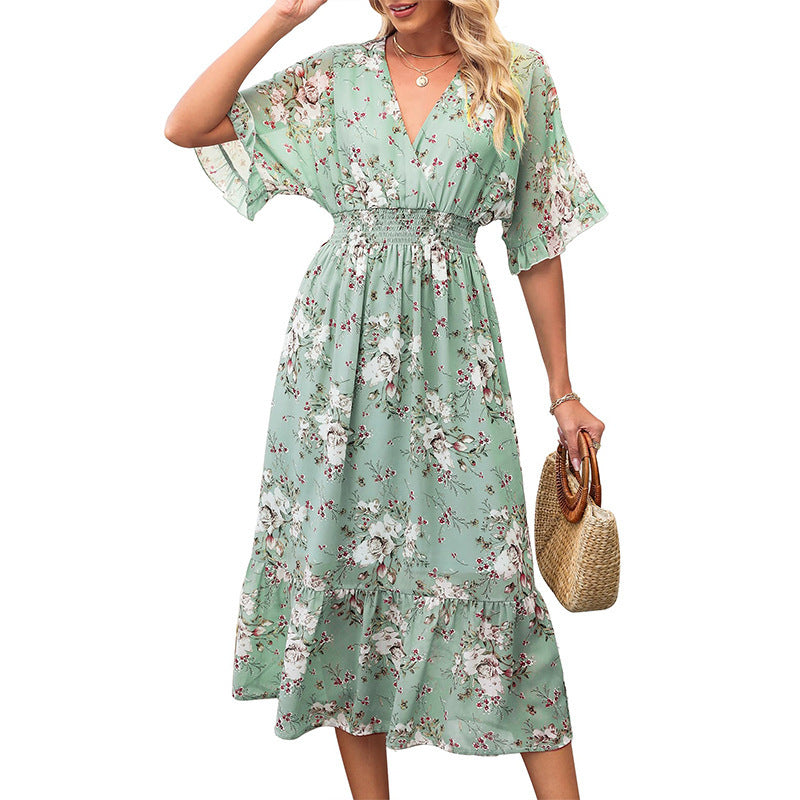 Women’s Floral Maxi Dress – Bohemian Style Summer Beach Vacation Outfit.