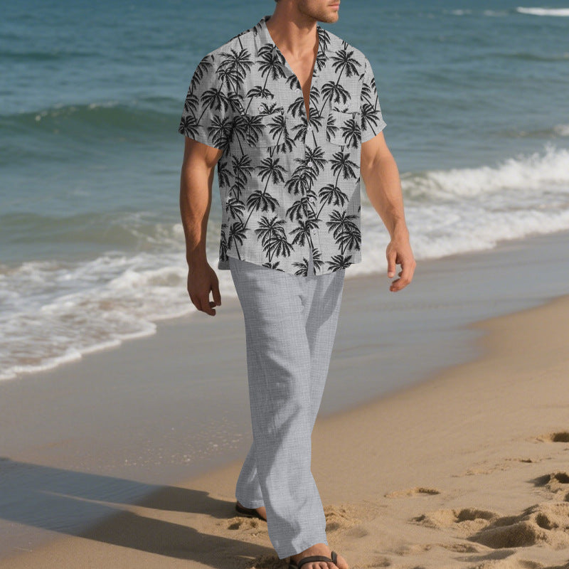 Beach Vacation Casual Loose Trousers Two-Piece Suit for Men – Relaxed, Stylish & Effortlessly Cool.