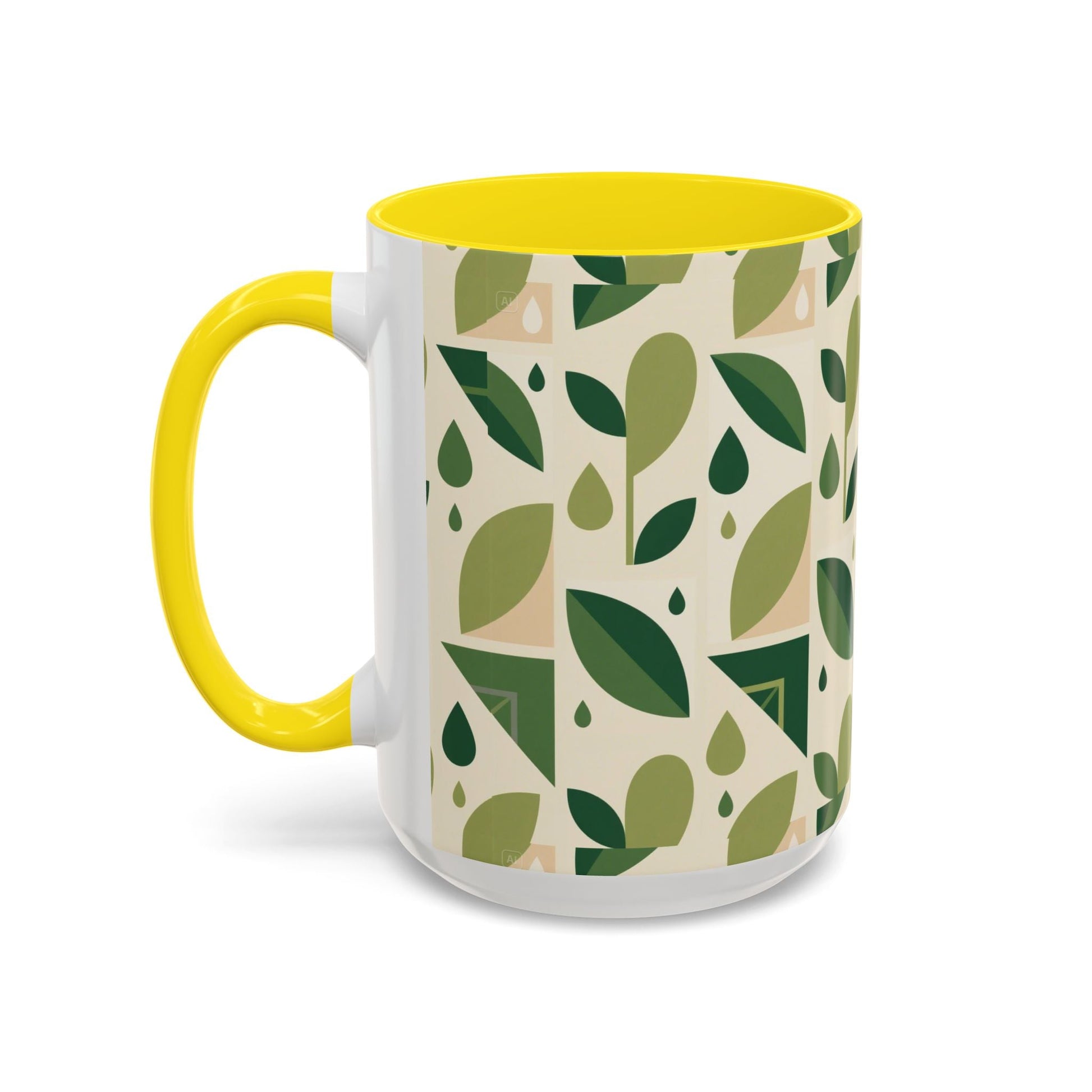 Mug - Abstract Green Leaf and Water Drop Pattern, Minimal Geometric Design Printify