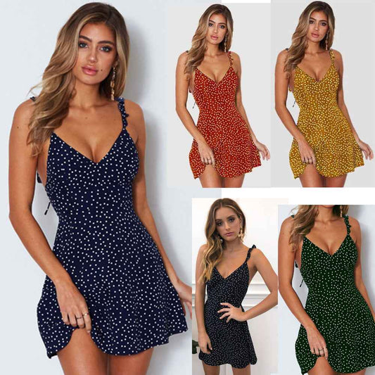 ☀️ Women’s Polka-dot Strappy Summer Dress – Stylish Beach Sundress.