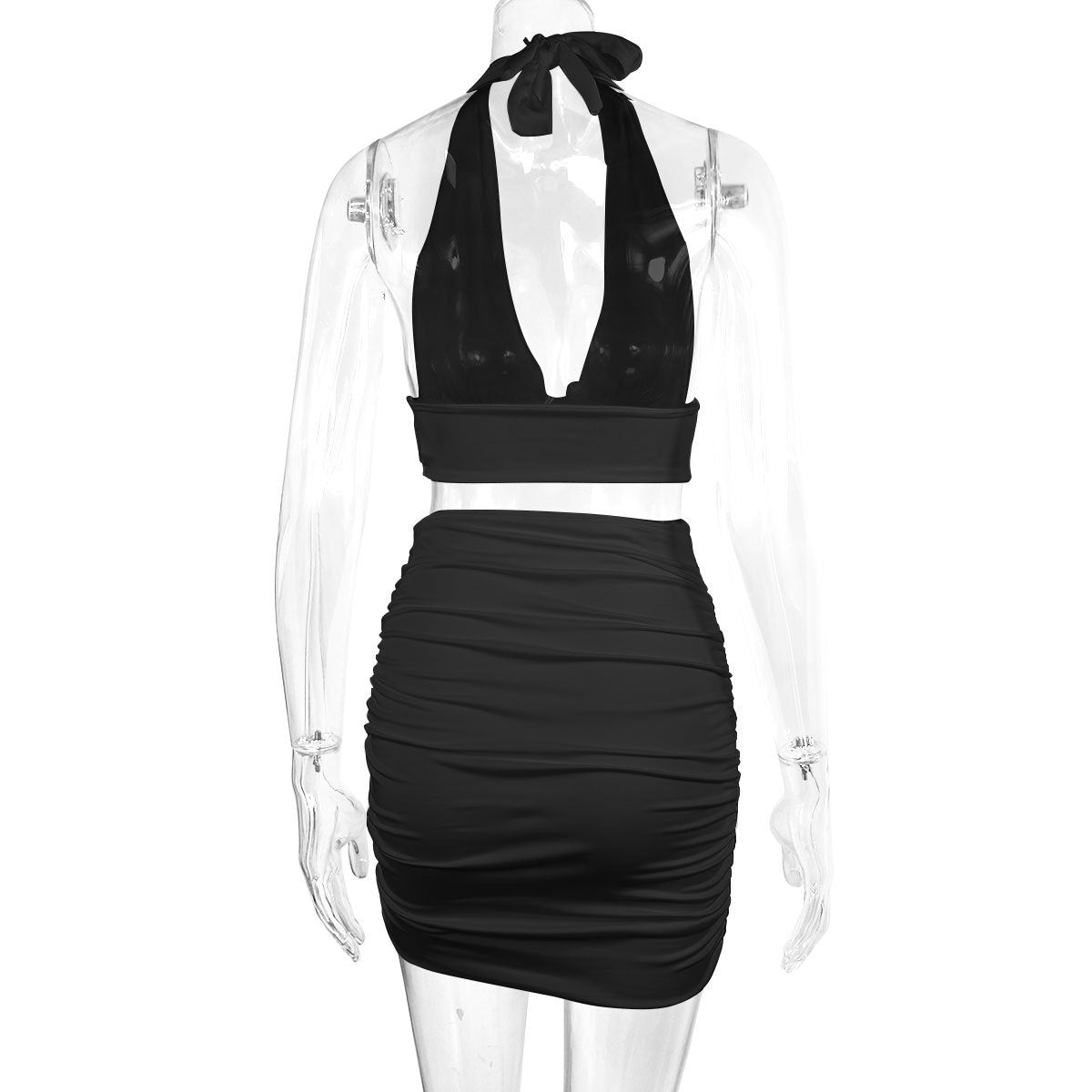 ✨ 2-Piece Women’s Halter Lace-Up Top & Pleated Skirt Set – Chic Hip-Covering Summer Outfit.