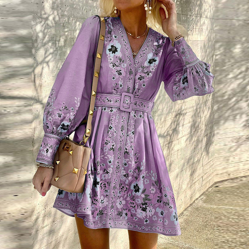 Ladies Fashion Loose Printed Boho Dress.
