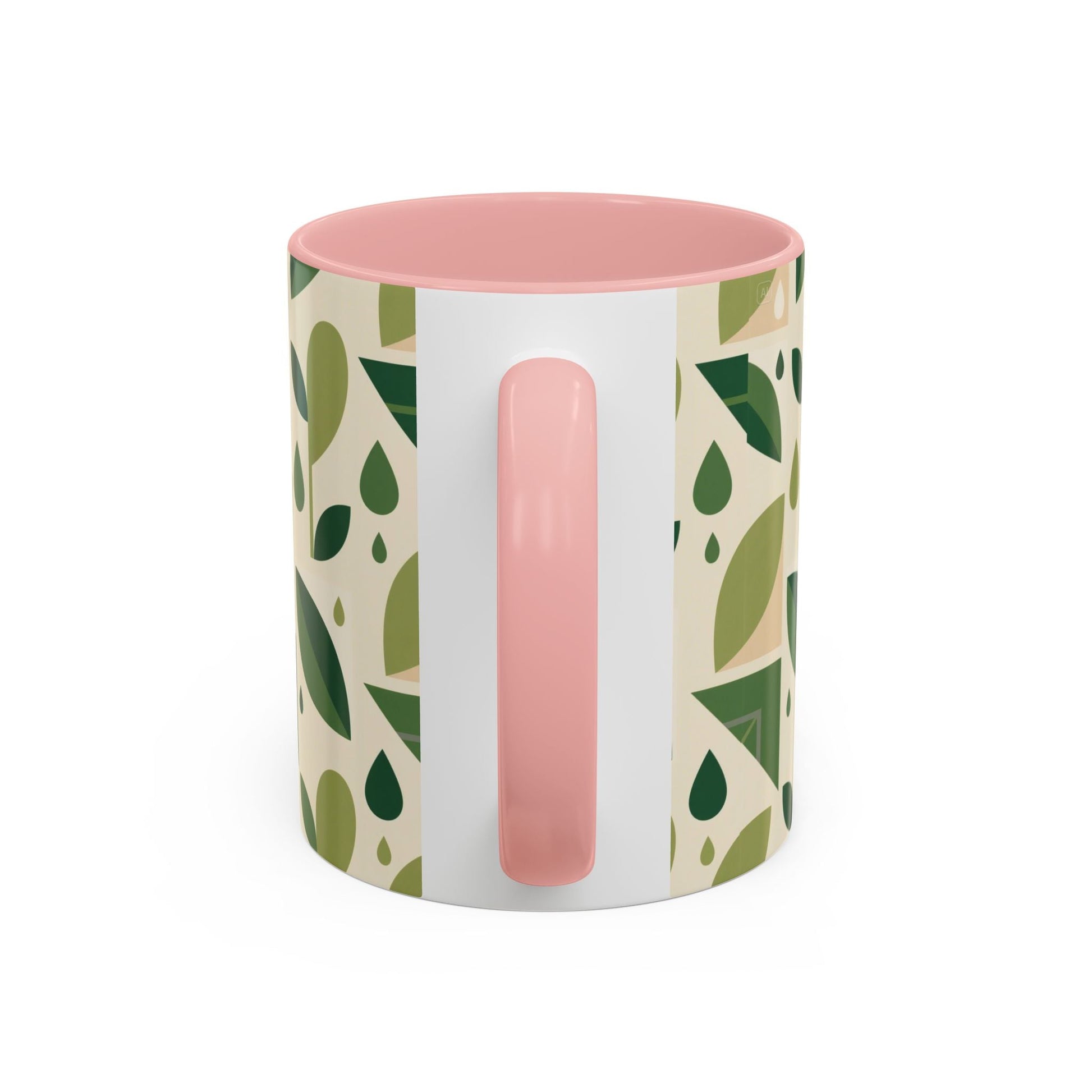 Mug - Abstract Green Leaf and Water Drop Pattern, Minimal Geometric Design Printify