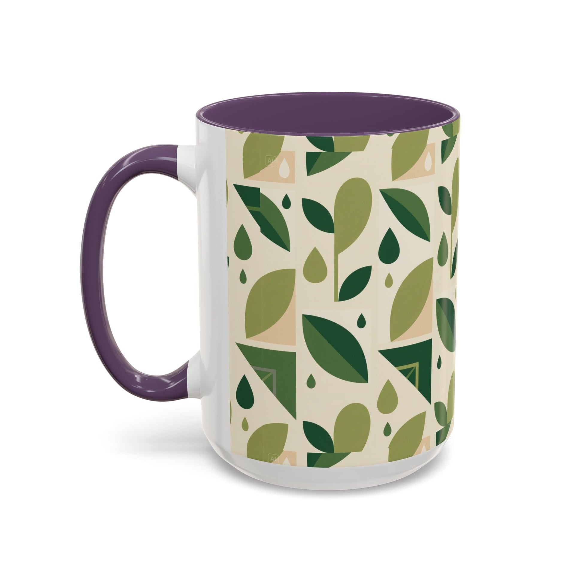 Mug - Abstract Green Leaf and Water Drop Pattern, Minimal Geometric Design Printify
