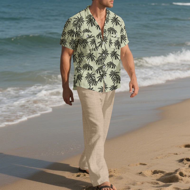 Beach Vacation Casual Loose Trousers Two-Piece Suit for Men – Relaxed, Stylish & Effortlessly Cool.