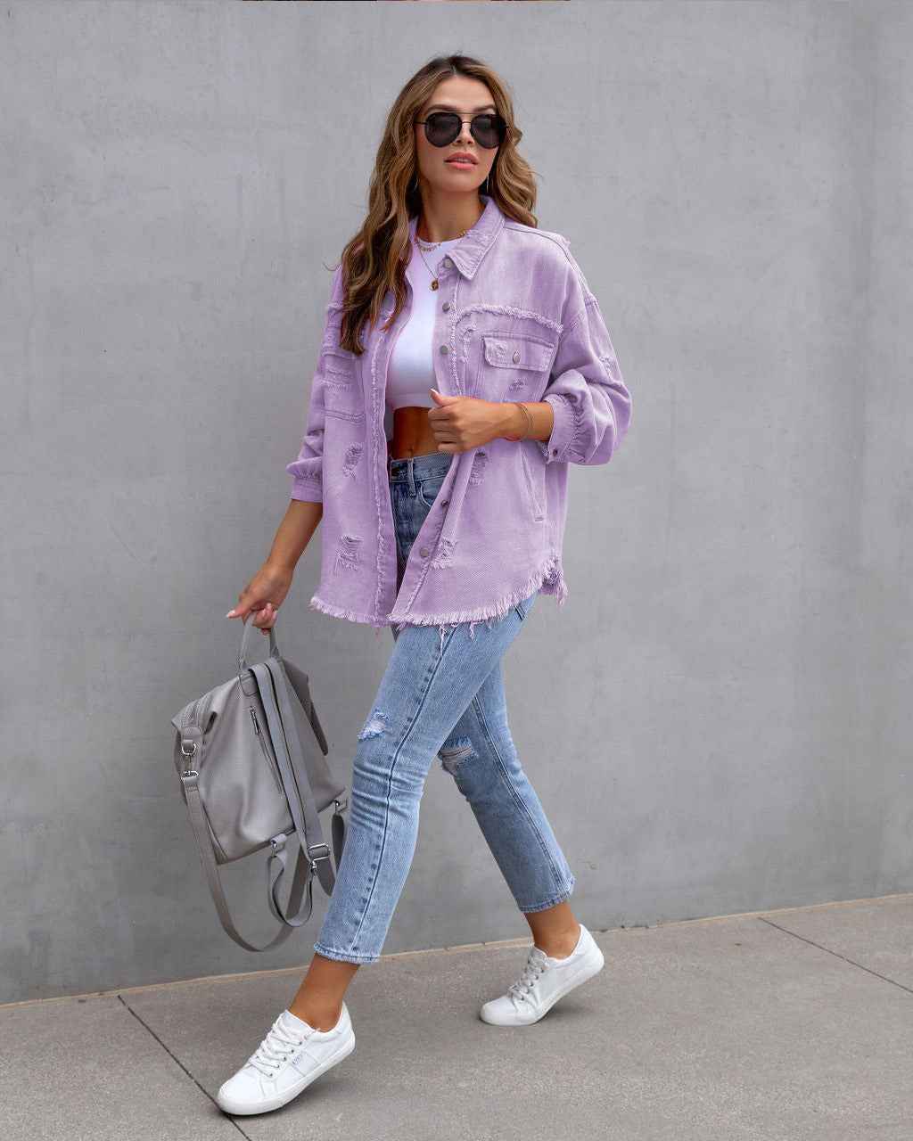 Fashion Ripped Shirt Jacket – Women’s Autumn & Spring Casual Top.