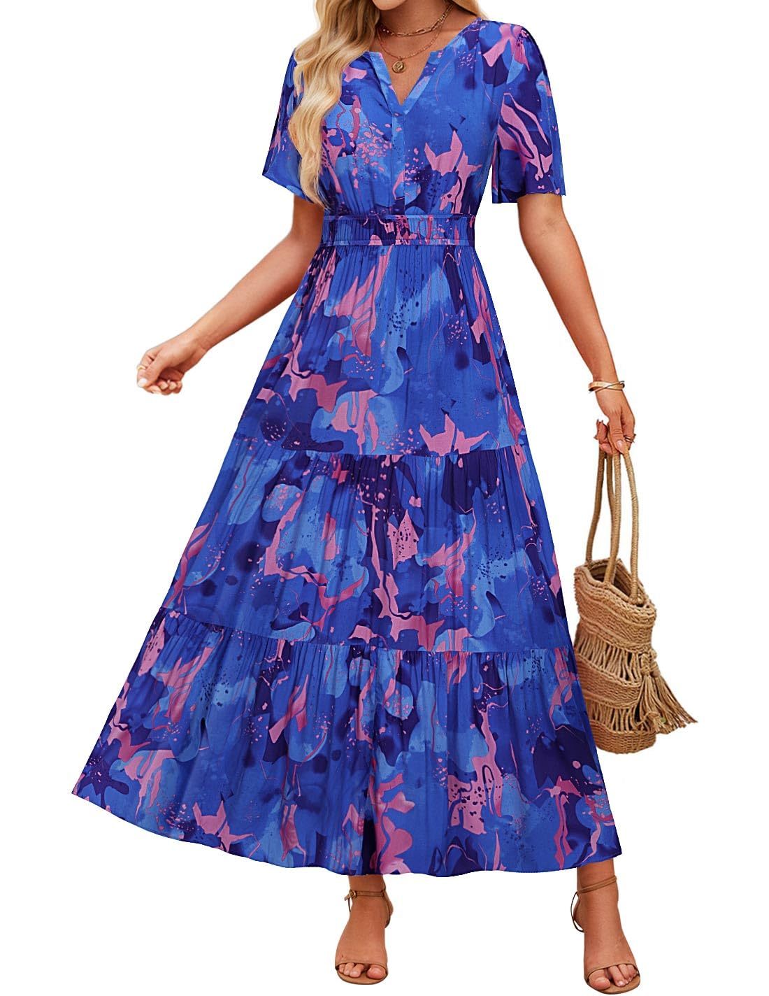 Summer Casual Floral Print Maxi Dress – Sleeveless Boho Beach Sundress for Women.