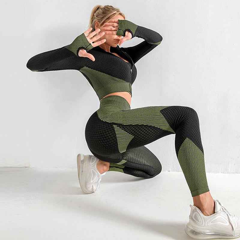 3PCS Women’s Seamless Yoga Set – Fitness Gym Leggings & Crop Top Sports Bra.