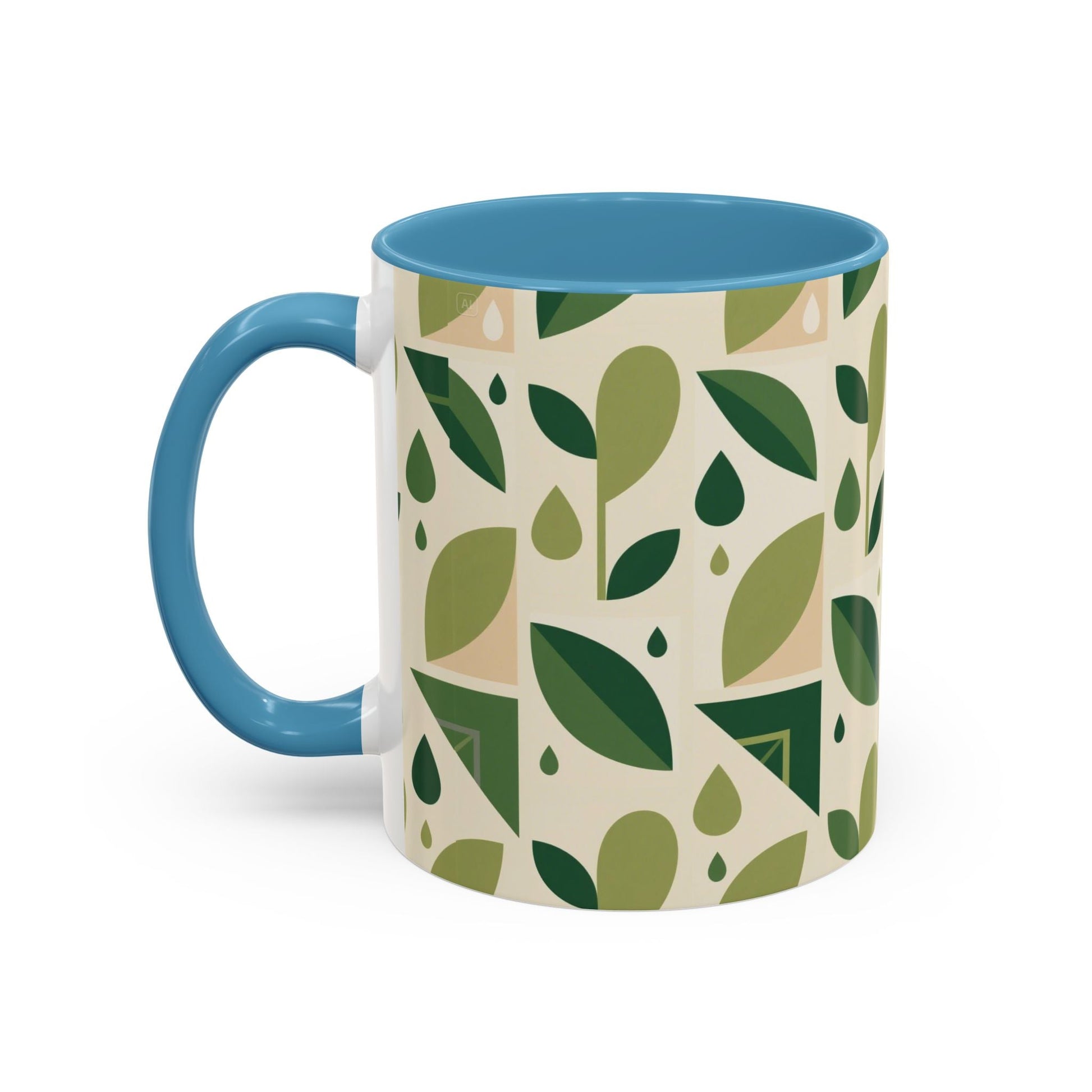 Mug - Abstract Green Leaf and Water Drop Pattern, Minimal Geometric Design Printify