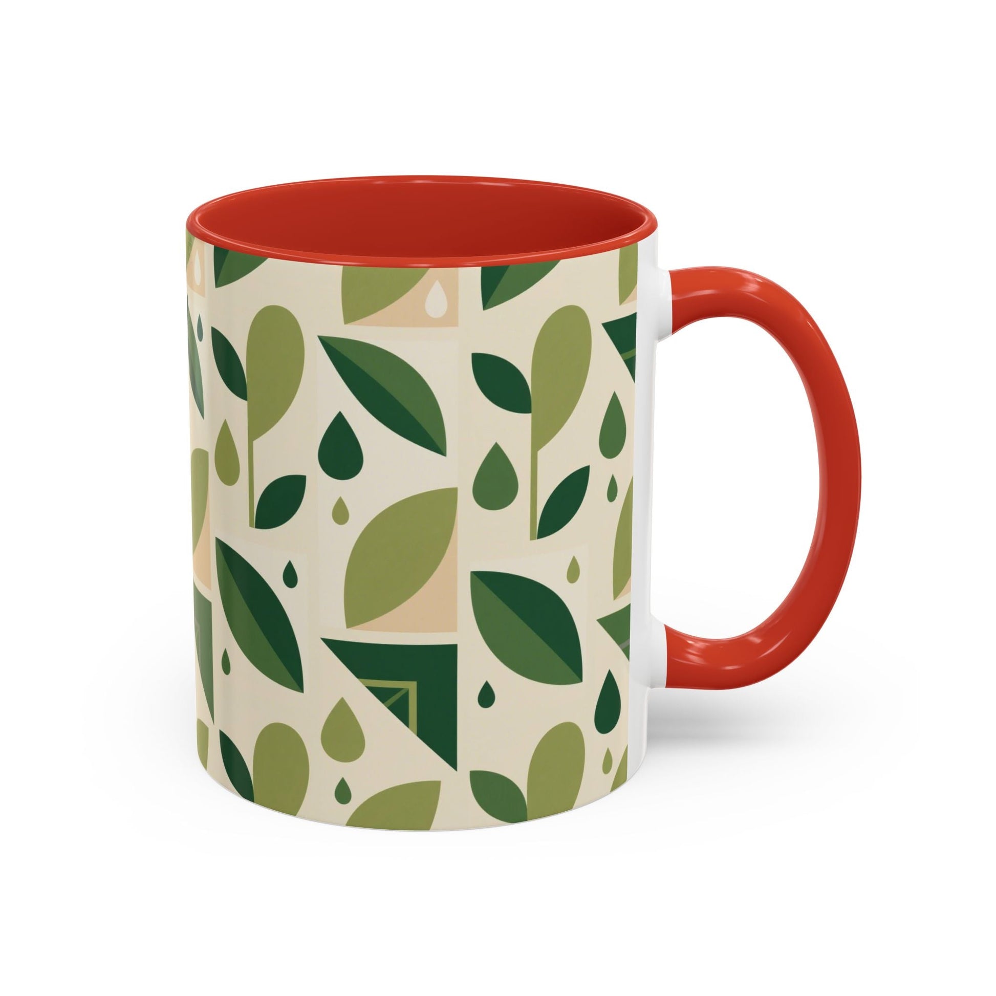 Mug - Abstract Green Leaf and Water Drop Pattern, Minimal Geometric Design Printify
