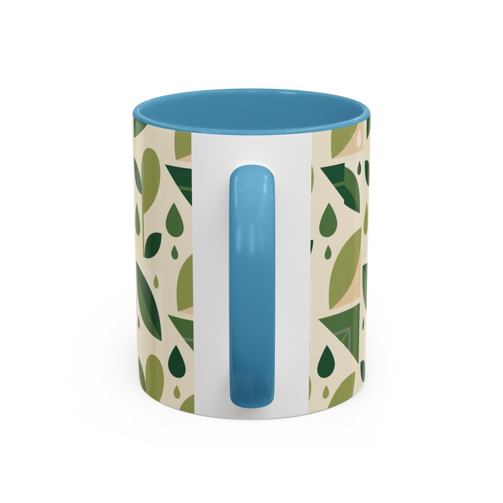 Mug - Abstract Green Leaf and Water Drop Pattern, Minimal Geometric Design Printify