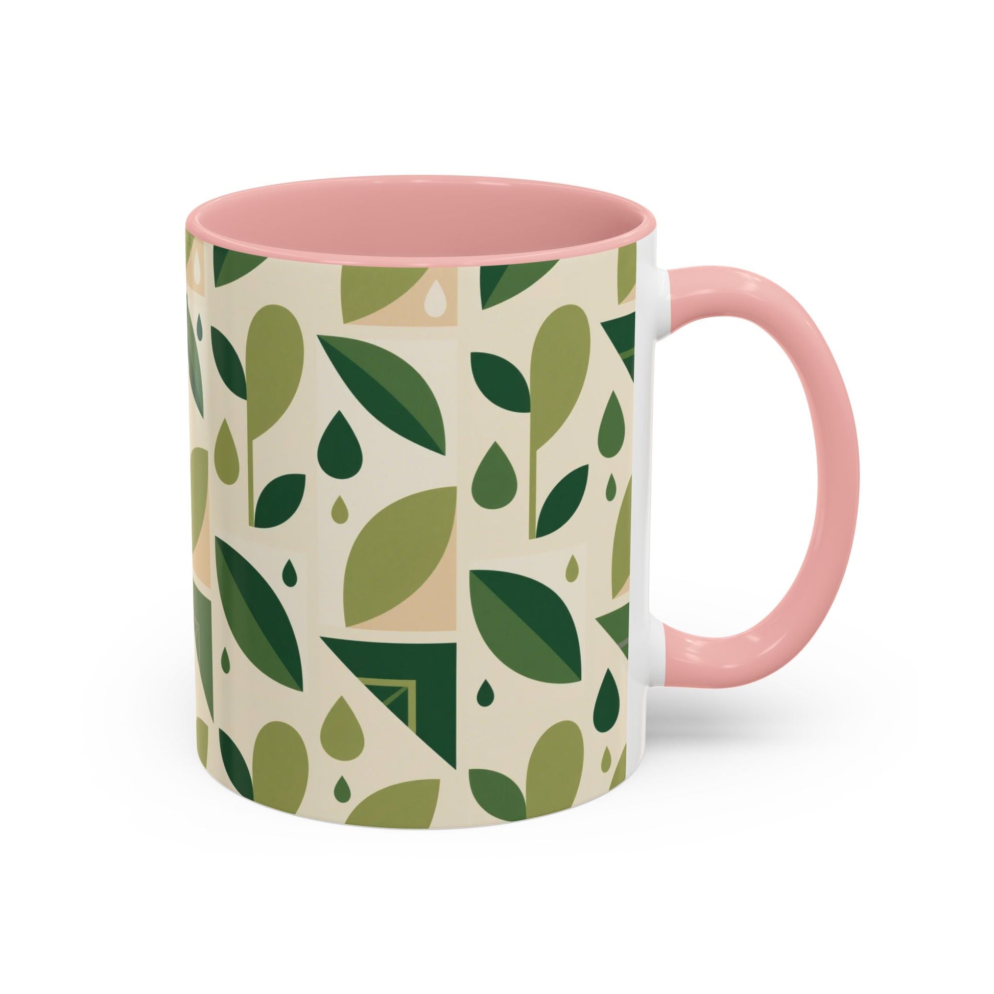 Mug - Abstract Green Leaf and Water Drop Pattern, Minimal Geometric Design Printify