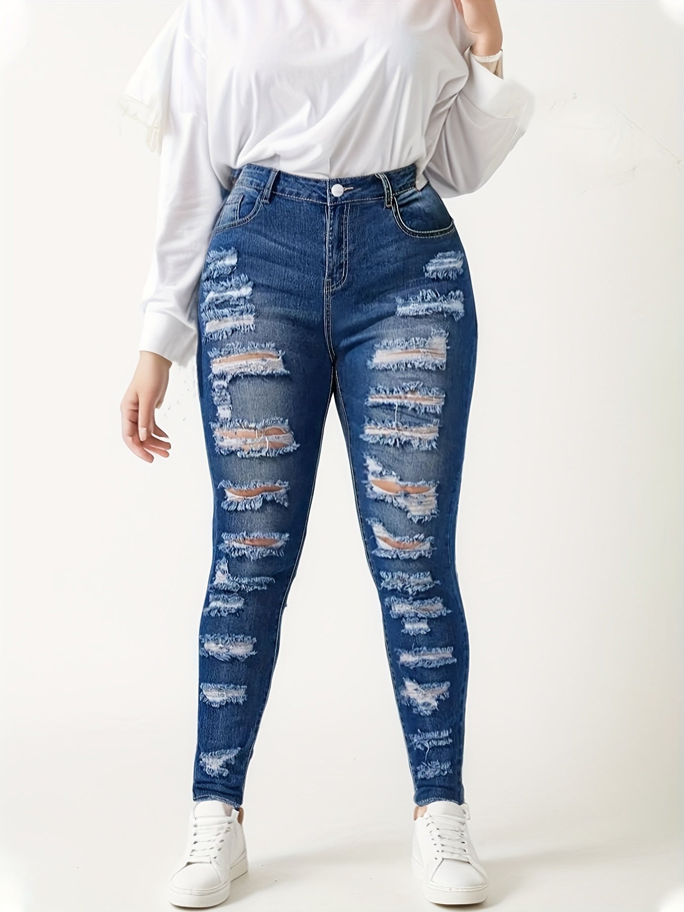 Women’s High-Waist Ripped Skinny Jeans – 2025 Fashion Casual Denim cjdropshipping