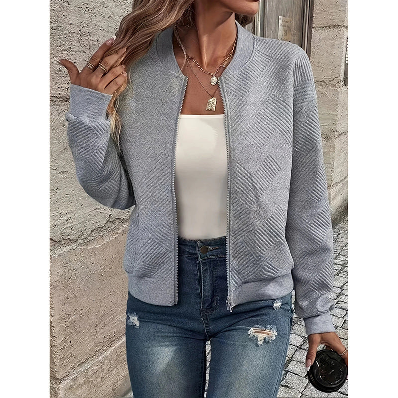 Womens Bomber Jacket Coat Casual Textured Stand Collar Zip Up Fall Fashion Jackets Outfits cjdropshipping
