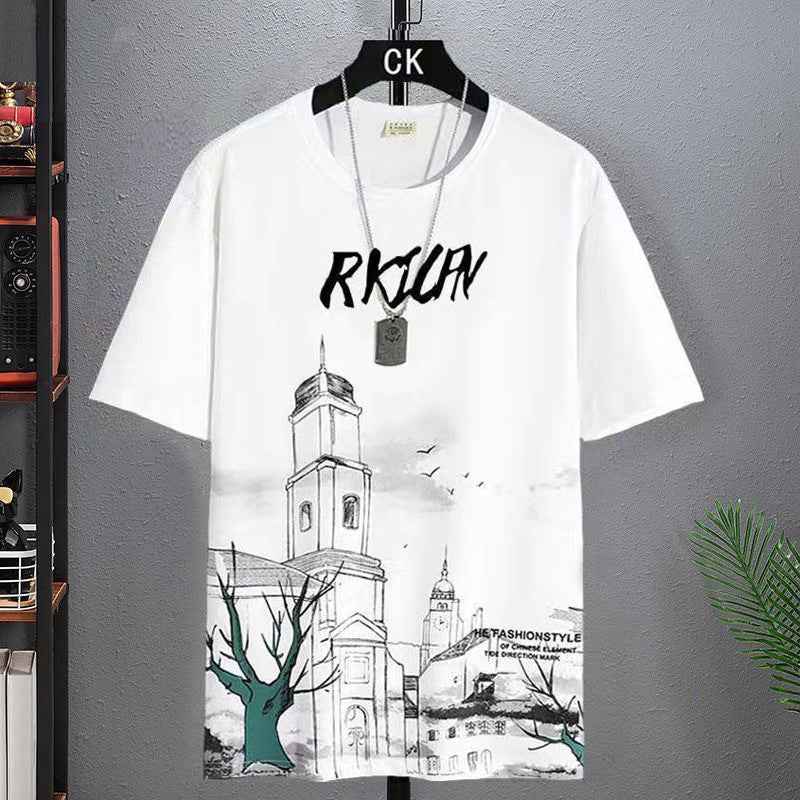 Men’s Ice Silk Short-Sleeved Splash-Ink T-Shirt.