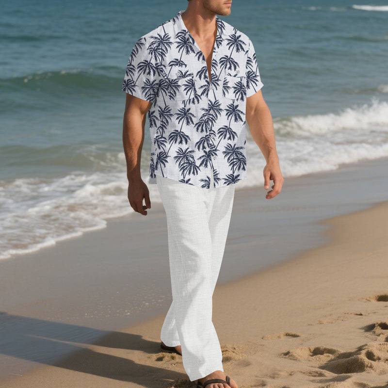 Beach Vacation Casual Loose Trousers Two-Piece Suit for Men – Relaxed, Stylish & Effortlessly Cool.