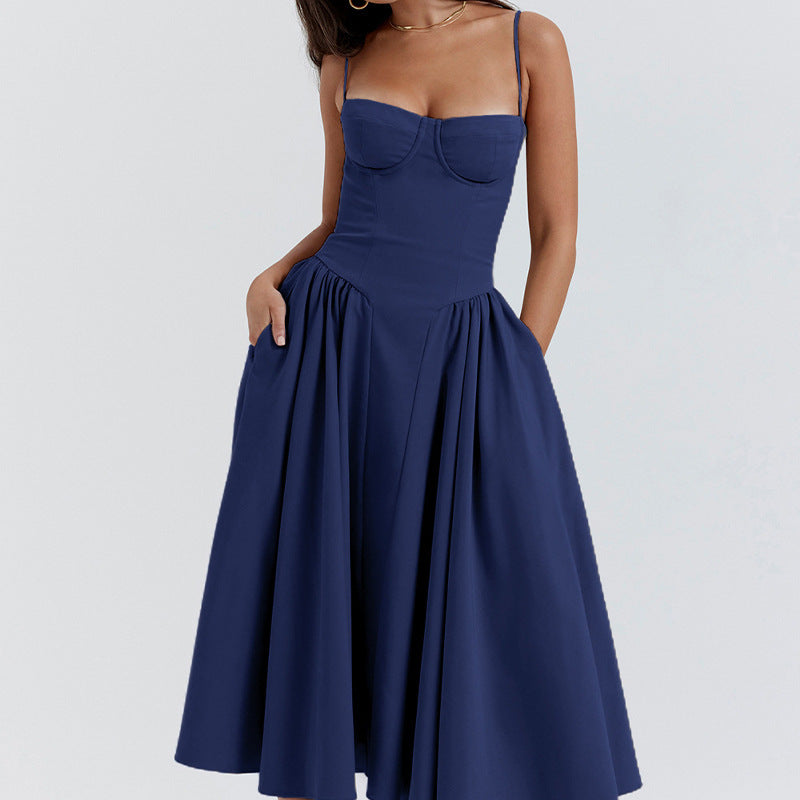 Dopamine Halter Dress – Vibrant Color Block Backless Summer Party Dress for Women cjdropshipping