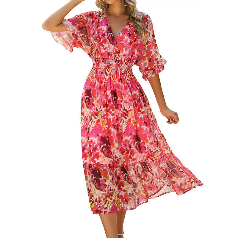 Women’s Floral Maxi Dress – Bohemian Style Summer Beach Vacation Outfit.