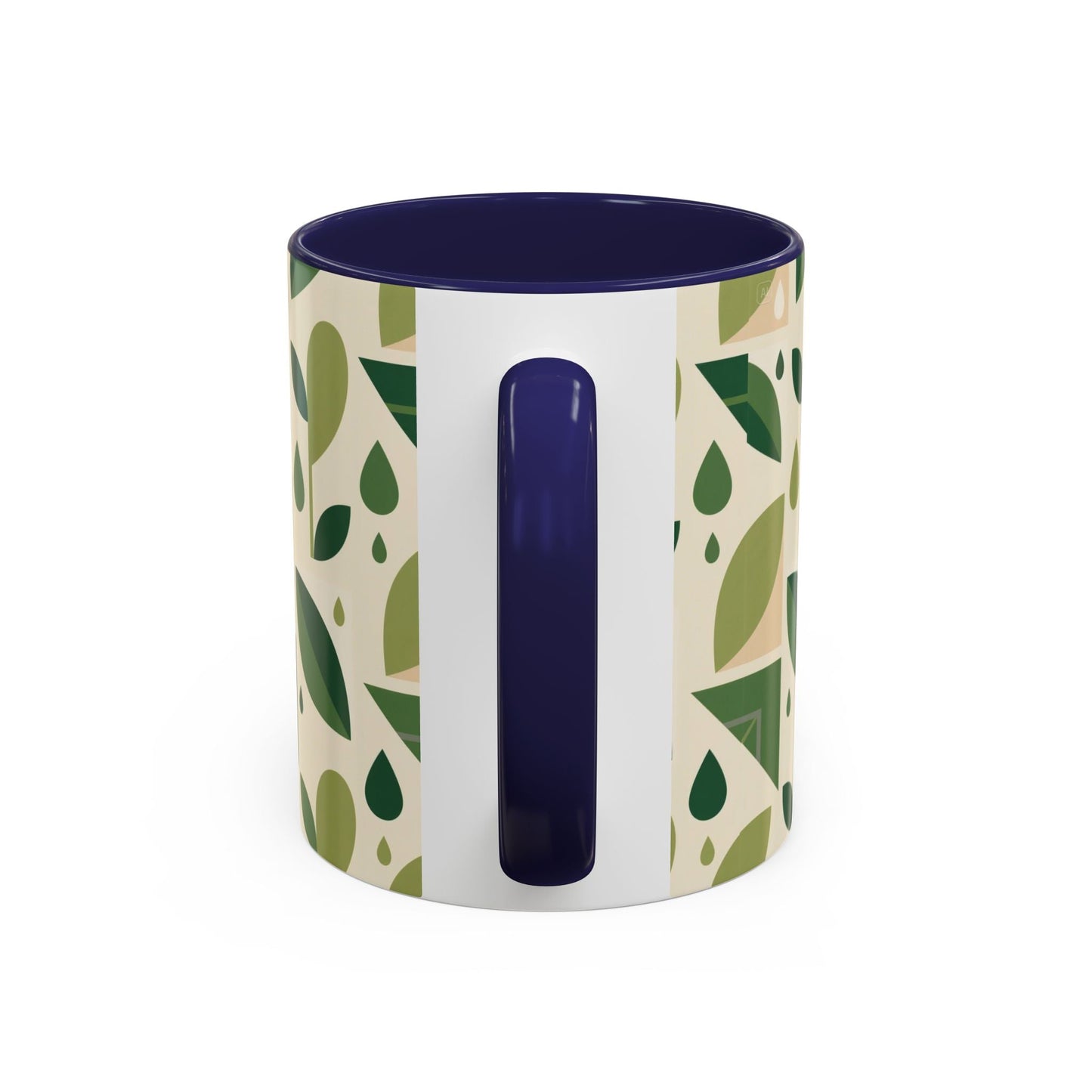 Mug - Abstract Green Leaf and Water Drop Pattern, Minimal Geometric Design Printify