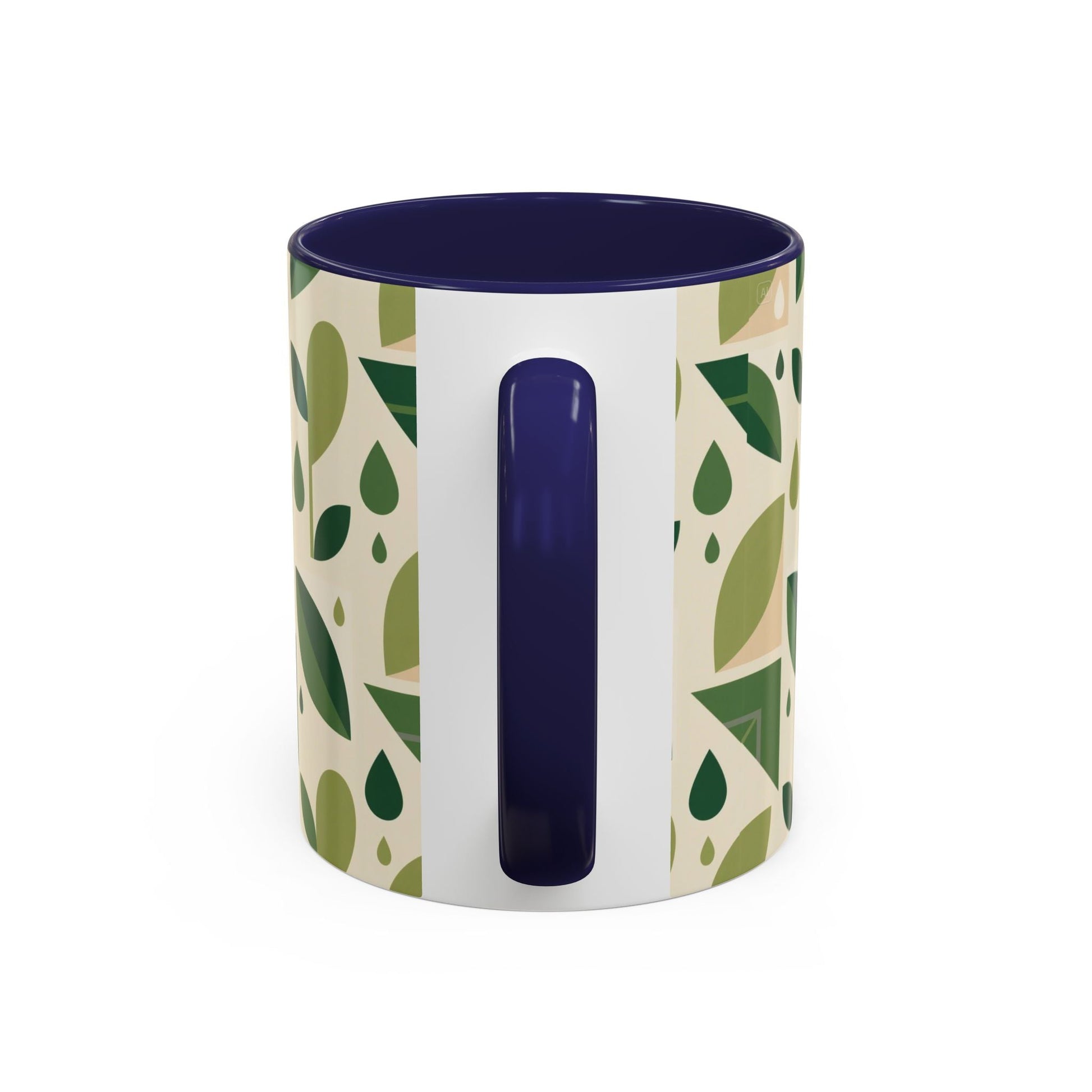 Mug - Abstract Green Leaf and Water Drop Pattern, Minimal Geometric Design Printify
