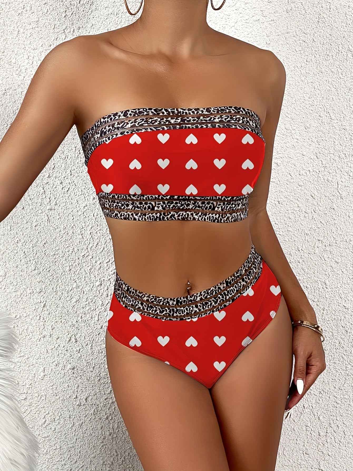 Sexy Bandeau Solid Color Love Bikini Bikini.