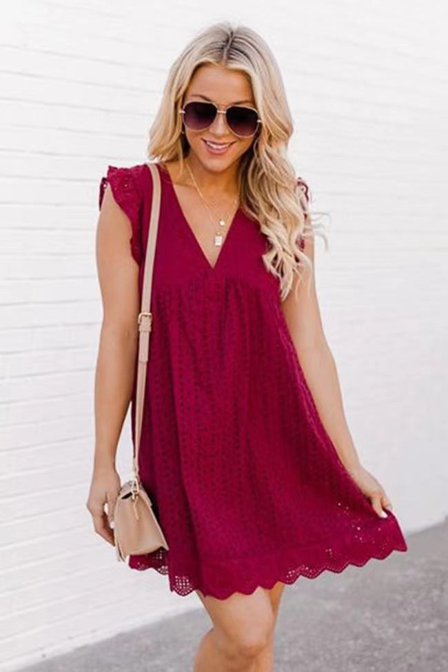 ☀️ Women’s Lace Sleeveless Summer Dress with Pocket – V-Neck Beach Dress.