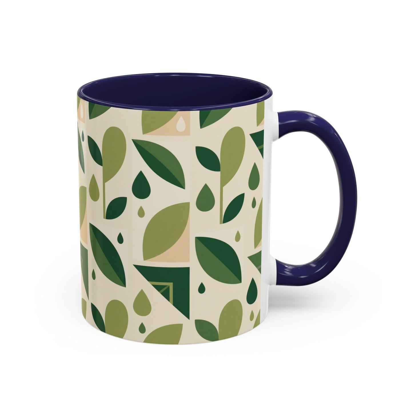 Mug - Abstract Green Leaf and Water Drop Pattern, Minimal Geometric Design Printify