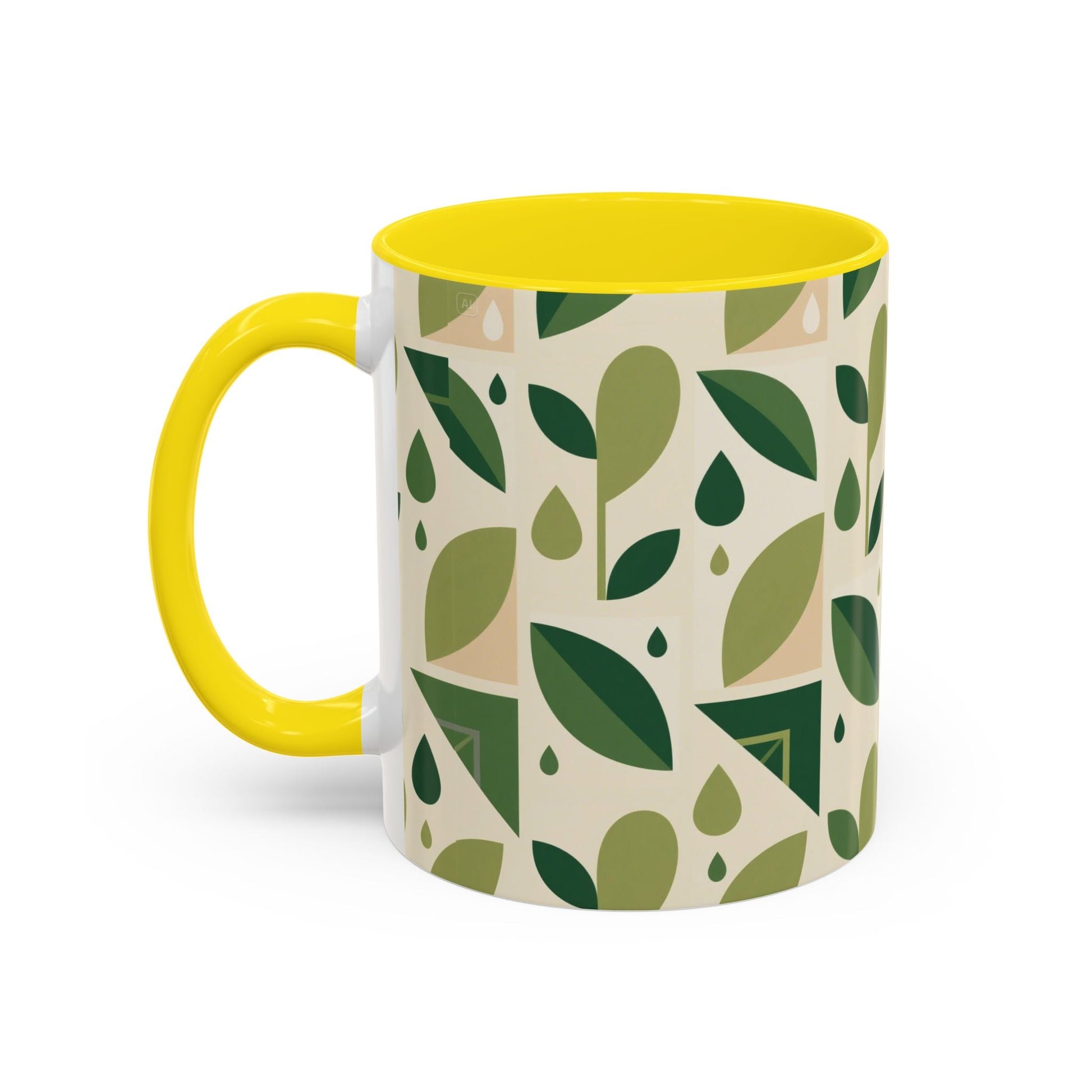 Mug - Abstract Green Leaf and Water Drop Pattern, Minimal Geometric Design Printify