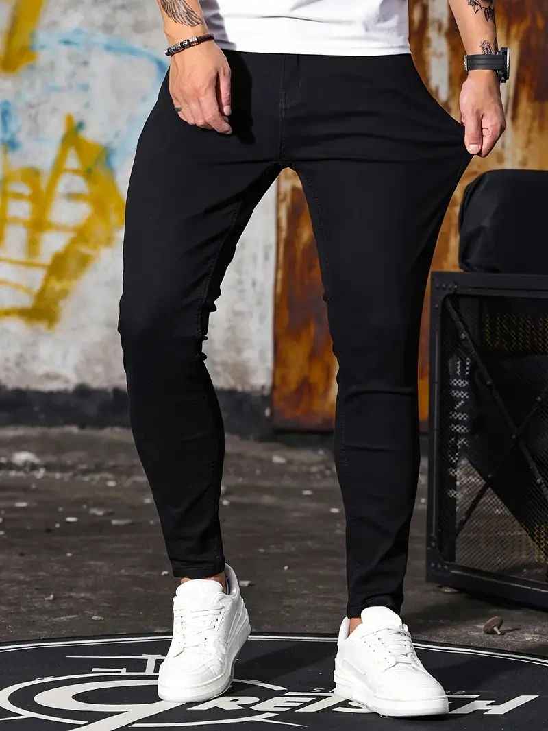 Men’s Retro Washed Stretch Slim Fit Jeans with Zipper Detail – Casual Denim Pants.