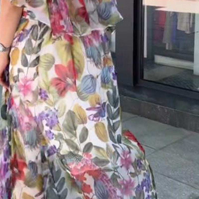 Women’s Vintage Floral Print Maxi Dress – Elegant Long Sleeve A-Line Boho Chic Evening Gown.