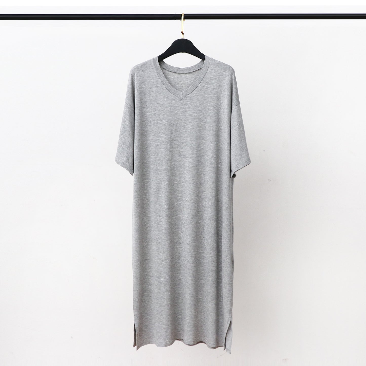 Men’s Modal V-Neck Nightgown – Soft Knee-Length Short-Sleeve Sleep Dress.