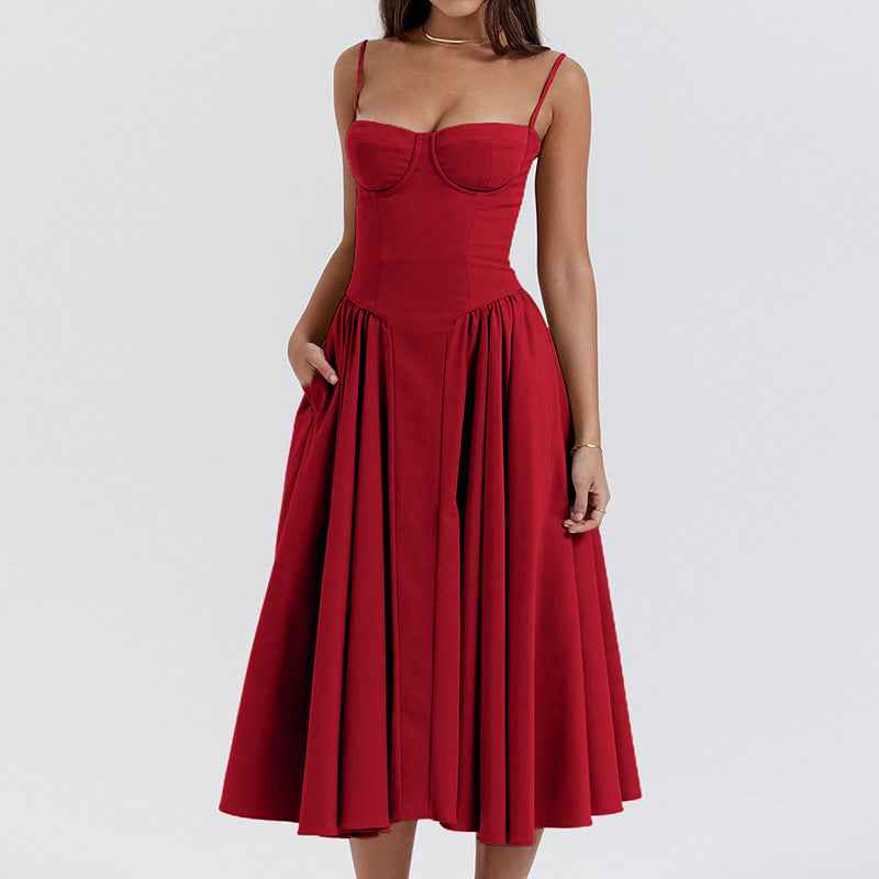 Dopamine Halter Dress – Vibrant Color Block Backless Summer Party Dress for Women.