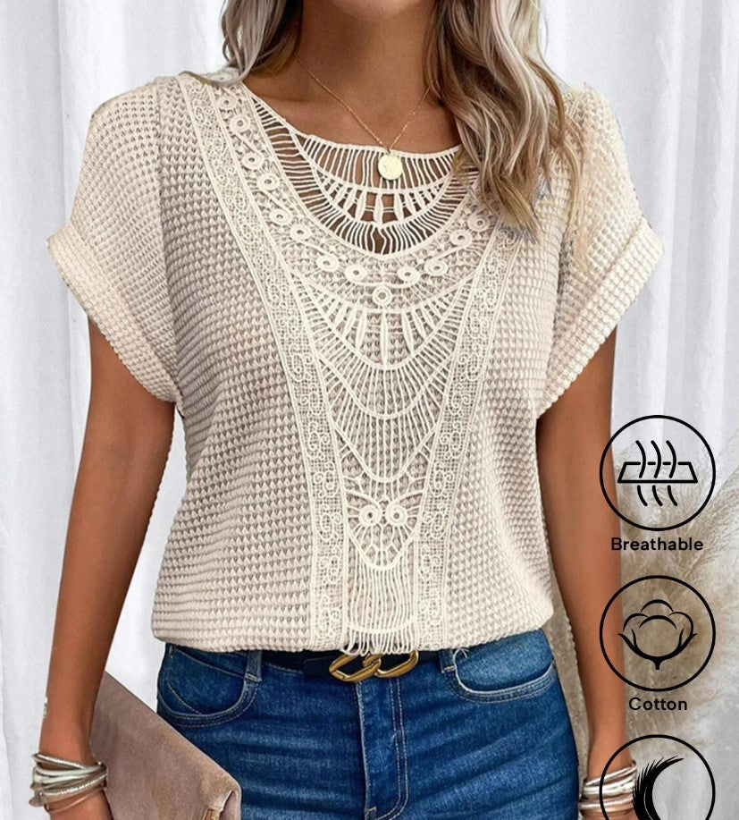 ☀️ Women’s Summer Hollow Out T-Shirt – Ethnic Style Fashion Short Sleeve Top.